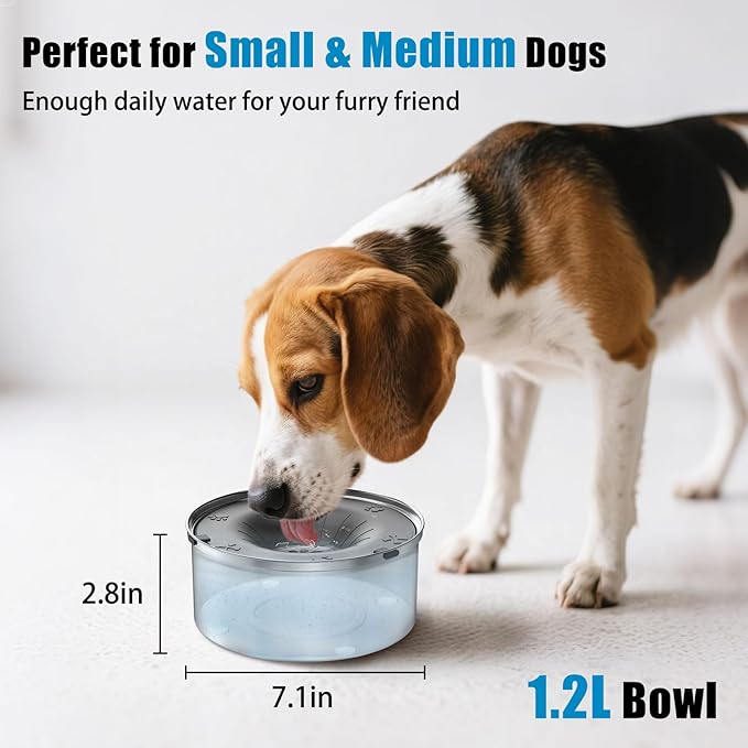 SCHITEC Dog Water Bowl No Spill 1.2L/40oz Slow Drinking Anti-Splash Stainless Steel Dog Bowl with Floating Disk, Spill Proof Pet Travel Water Dispenser for Sloppy Messy Drinkers(Gray)