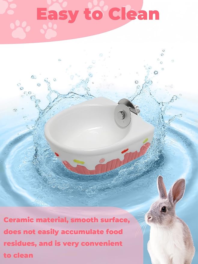 Chinchilla Food Bowl Ceramic Guinea Pig Cage Feeder Hanging Bunny Food Dish Small Animal Feeding Bowls for Syrian Hamster Ferret Gerbils (Pink)