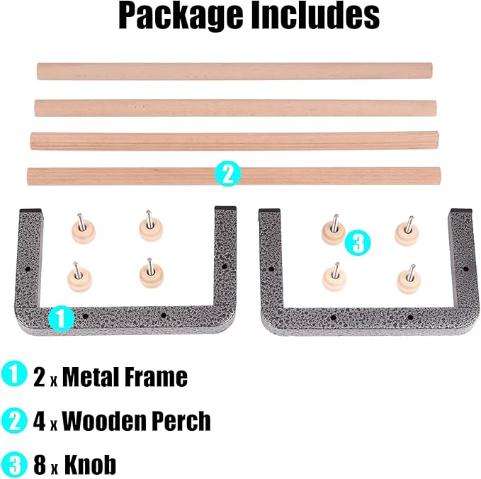 Large Bird Training Perch Long Stand for African Grey Macaw Big Birds, Durable Heavy Duty Rustproof Metal Frame with 4 Wooden Bars for Bird to Play Climb and Exercise Toy