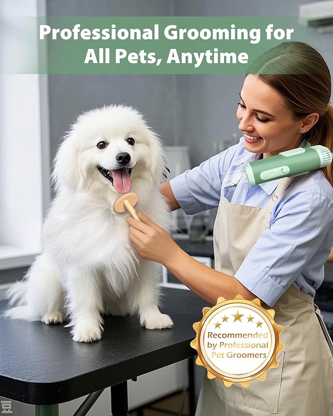 Hands-Free Dog Hair Dryer – Low Noise Pet Grooming Blower for Small & Medium Dogs Cats, Fast Drying, Adjustable Heat & Speed, Portable (Green)