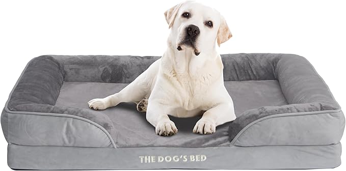 The Dog’s Bed, Orthopedic Standard Foam Waterproof Dog Bed with Standard Support, XL Silver Grey Plush, Waterproof, Supportive Dog Bed with Replaceable Covers, Veterinary Approved