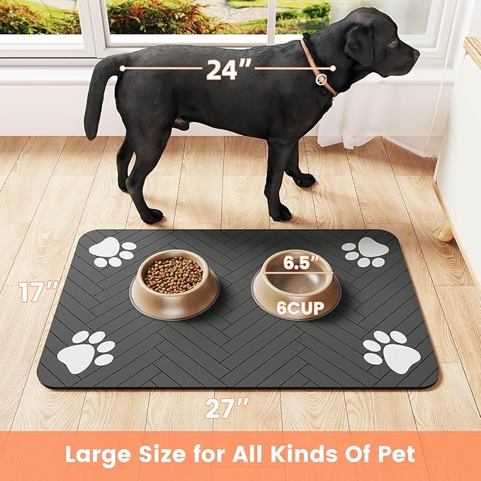 Pet Feeding Mat-Absorbent Pet Placemat for Food and Water Bowl, with Waterproof Rubber Backing, Quick Dry Water Dispenser Mat for Dog and Cat(Christmas, 17"x27")