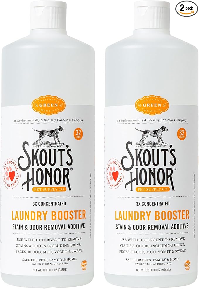 Skout's Honor Laundry Booster Stain & Odor Removal Additive - Plant-Powered Formula for Pet Bedding, Clothing, and Washable Pee Pads - Eco-Friendly & Cruelty-Free, 32 oz, 2-Pack
