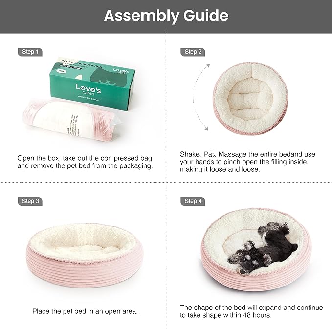 Love's cabin Round Donut Cat and Dog Cushion Bed, 25in Pet Bed for Small or Medium Dogs, Anti-Slip & Water-Resistant Bottom, Soft Durable Fabric Pet Beds, Washable Calming Cat Bed Pink Stripe