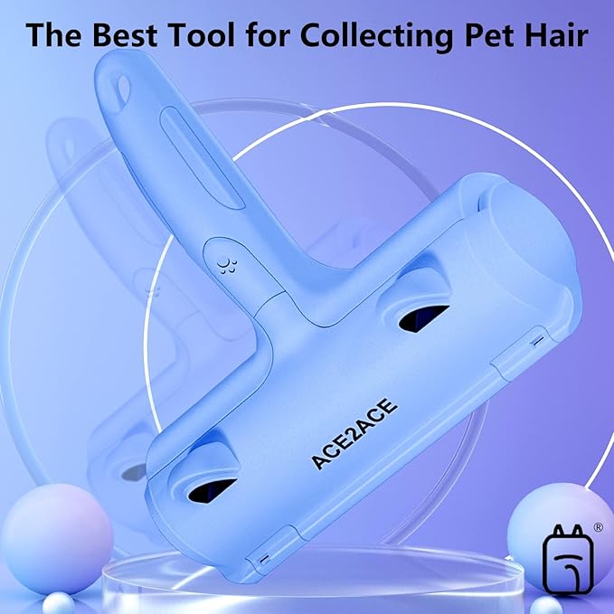 ACE2ACE Pet Hair Removal Tool, Lint Roller Brush for Cats and Dogs, Reusable Self Clean Pet Fur Remover, Pet Hair Remover for Laundry, Carpet, Furniture, Couch, Sofa and Bedding (Blue)