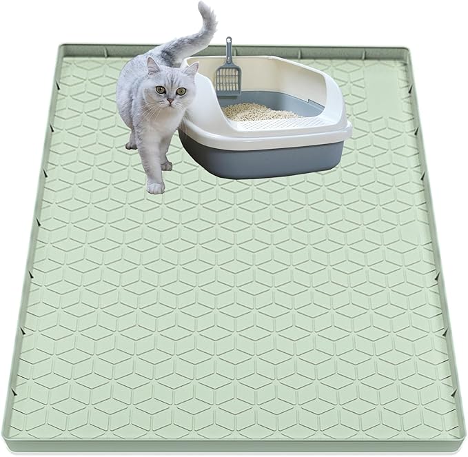 Cat Litter Mat, Silicone Large Cat Mat for Litter Box - 34x22 in, Waterproof & Non-Slip, Durable & Easy Clean, Green