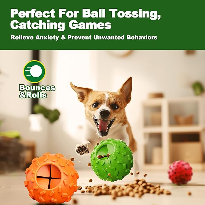 Treat Dispensing Dog Toys - Interactive Cognitive Dog Treat Toy,Puzzle Ball for Puppies & Small Dogs,Promotes Slow Eating, Reduces Stress,Perfect for Fetch,Chewing & Training