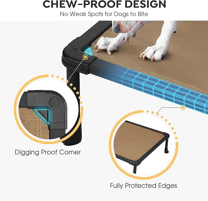 Veehoo Chew Proof Dog Cot, Non Chewable Large Bed, Anti-Scratch Durable Hammock Raised Place for Training Platform, Outdoor Cooling Off Ground, CWC2420ACP