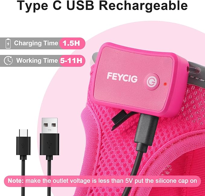 Light Up Dog Harness,Rechargeable LED Dog Harness for Small Medium Large Dogs,Reflective Lighted Safety Vest for Night Walking & Camping,Lightweight & Adjustable,Pink,L