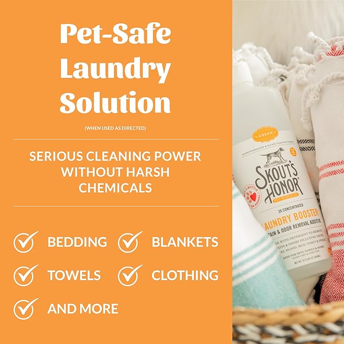 Skout's Honor Laundry Booster Stain & Odor Removal Additive - Plant-Powered Formula for Pet Bedding, Clothing, and Washable Pee Pads - Eco-Friendly & Cruelty-Free, 32 oz