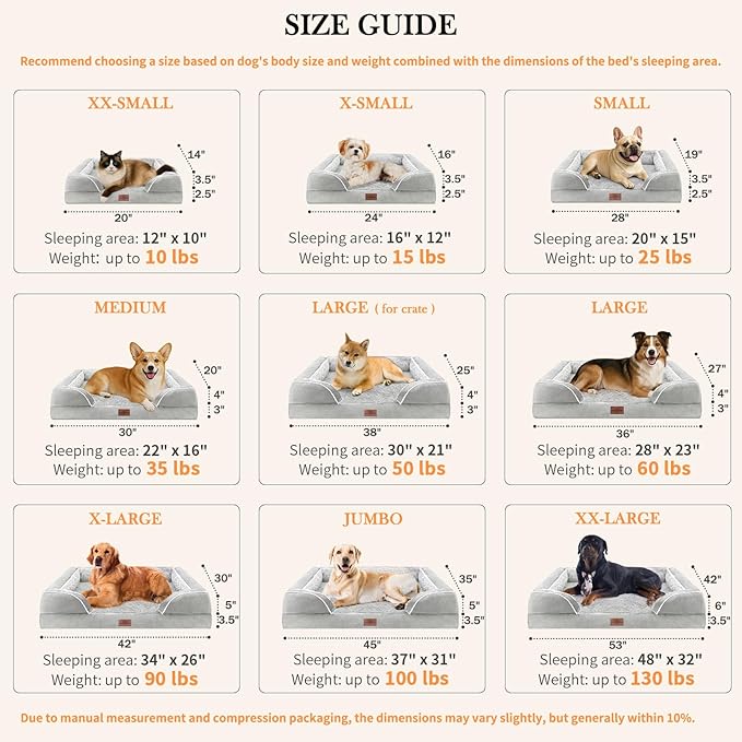 Comfort Expression Small Dog Beds Waterproof Orthopedic Foam Dog Sofa Beds for Medium Dogs Comfy Pet Bed with Washable Removable Cover & Non-Slip Bottom(Small,Grey White)