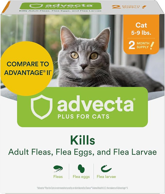 Plus Flea Prevention for Cats, Cat and Kitten Treatment & Control, Small and Large, Fast Acting Waterproof Topical Drops, 2 Month Supply