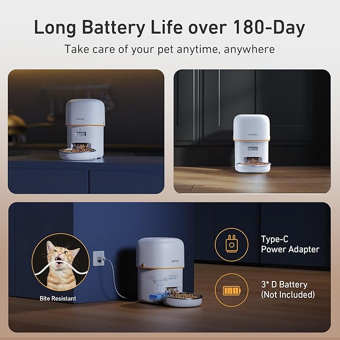 Automatic Cat Feeders - 3L Cat Food Dispenser Easy to Use, Timed Automatic Pet Feeder with Over 180-day Battery Life, 1-6 Meals Dry Food Programmable Portion Control Also for Dogs