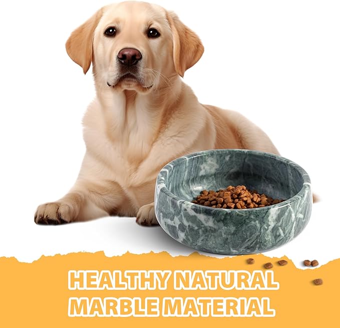 Natural Marble Dog Bowl, 5lbs Non-Slip Cat and Dog Food Bowl Dish, Non-Tipping Weighted Puppy Pet Dish, Durable Food and Water Bowls, Easy to Clean, Holds 4 Cups(Indian Green)