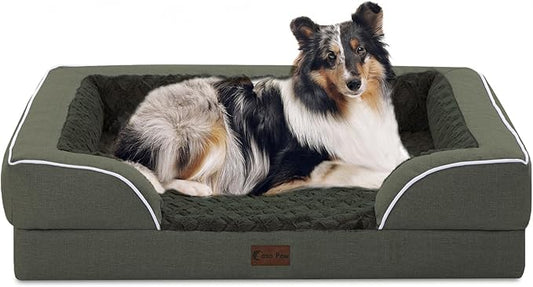 Orthopedic Dog Beds for Large Dogs, Waterproof Memory Foam Dogs Bed with Sides, Non-Slip Bottom and Egg-Crate Foam Big Dog Sofa with Removable Washable Cover(Large,Dark Green)
