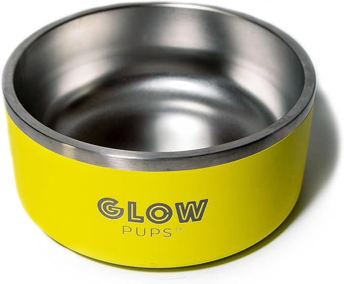 Dog Bowl - Vacuum Insulated Keeps Water Cool, Non-Slip Base, Easy Clean Interior, Durable Stainless Steel, Multiple Colors, Ideal for Travel, 32 Oz - Pet Bowl (Yellow)