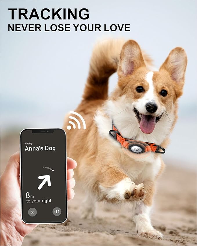 TagME Airtag Dog Collar,Waterproof Reflective Pet Collar with Airtag Holder,Soft Padded and Double D-Rings for Small Dogs,Orange