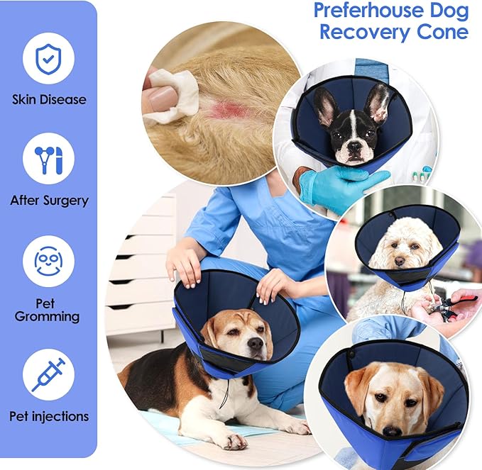 Large Dog Soft Cone Recovery Collar, Comfortable Dog Head Cone Collar for Large Dogs, Pet Surgery Cone Soft Neck Protector, Blue L