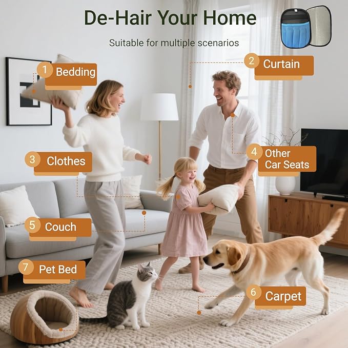 Pet Hair Remover Glove for Furniture, Reusable, 5-Finger, Blue, Dog and Cat Fur Removal Tool for Couch, Lint Clean Glove for Carpet, Bedding, Clothes, Curtain, Pet Bed, Car Seats