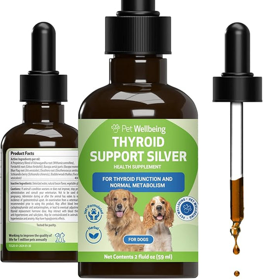 Pet Wellbeing Thyroid Support Silver for Dogs - Supports Balanced Thyroid Function, Healthy Metabolism, Normal Energy, Ashwagandha, Bacopa - Veterinarian-Formulated Herbal Supplement 2 oz (59 ml)