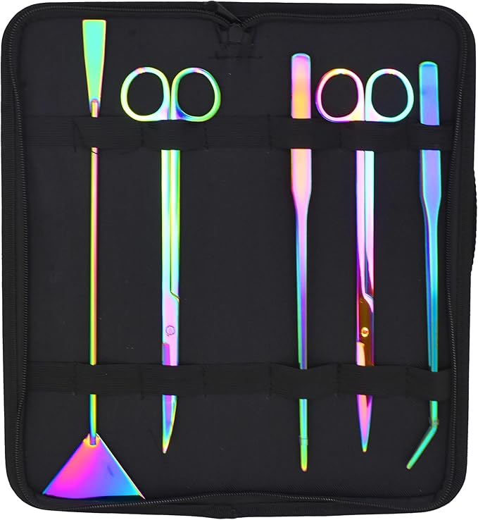 Mandala Crafts Rainbow Stainless Steel Aquascaping Tools Kit – Aquarium Plant Tools with Tweezers, Spatula, and Scissors for Fish Tanks, Hospital Tanks, Goldfish Bowls, Aquariums, and Terrariums