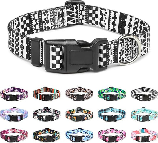 Mercano Adjustable Dog Collar - Special Design Patterns, Soft Nylon Comfortable Durable Pet Collar for Small Medium Large Dogs (S, Black White A)