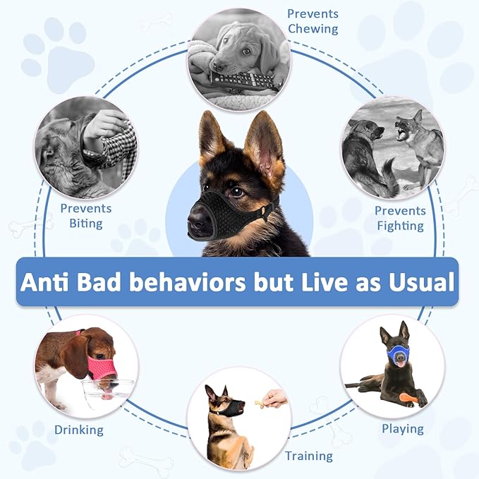 LUCKYPAW Soft Muzzle for Medium Large Sized Dogs Beagle Labrador German Shepherds, Dog Muzzle to Prevent Biting Chewing, Adjustable Breathable Mouth Guard for Grooming Walking Training(Blue, M)