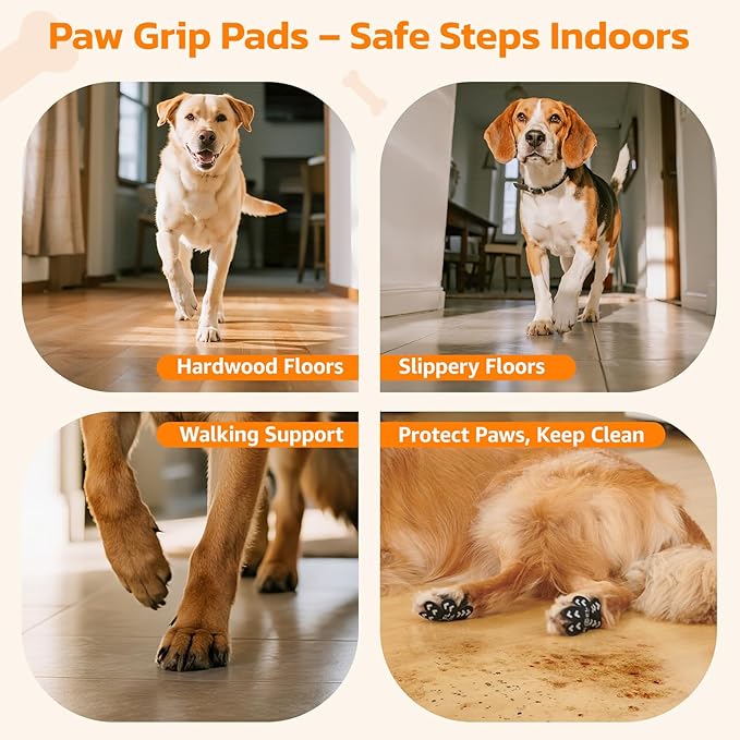 Non-Slip Dog Paw Protector Pads for Senior Dogs, Dog Paw Traction Stickers with Anti-Slip Rubber, Help Dogs Walk on Hardwood Floor, Pink 48pcs, XL for 41-60lbs
