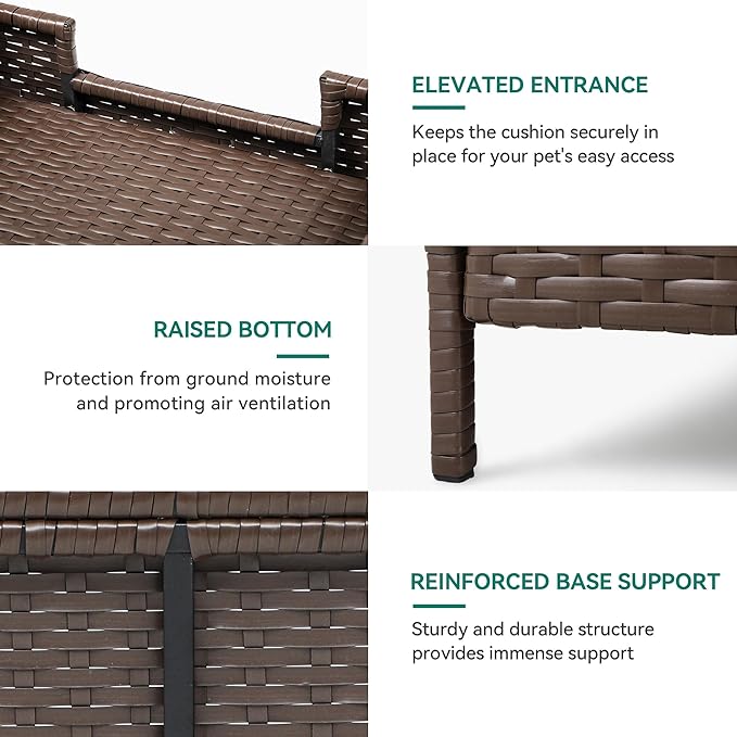 YITAHOME Rattan Dog Sofa Bed with Cushion,Wicker Pet Bed Sofa Couch Indoor Outdoor Water Unaffected for Large Medium Small Dogs Cats (24.8''L*19.7''W*9.8'',Beige)