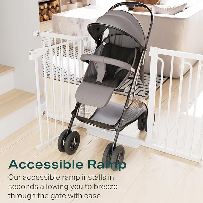 Cumbor 29.7-57" Extra Wide Baby Gate for Stairs, Mom's Choice Awards Winner-Dog Gate for Doorways, Pressure Mounted Walk Through Safety Child Gate for Kids Toddler, Tall Pet Puppy Fence Gate, White