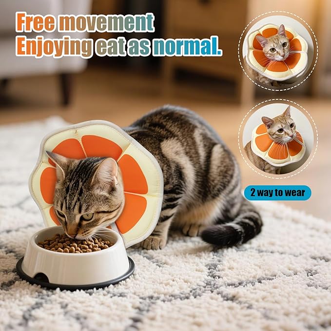Cat Cone Collar Soft, Adjustable Cat Recovery Collar to Stop Licking After Surgery Protective E Collar for Cats Small Dogs, Orange M