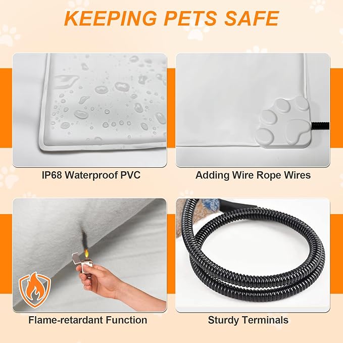 Cat Heating Pad, 17×13 In Heated Cat Bed With Intelligent Constant Temperature Switch, PVC Waterproof With Metal Protective Tube Puppy Whelping Supplies, Comes With a Plush Cotton Sleeve-Apricot