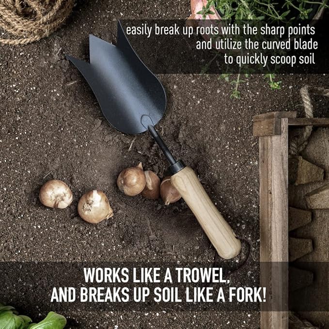 Colwelt Garden Tools Set, 8 Piece, Heavy Duty Gardening Tools with Wooden Handle, Including Garden Tote, Kneeling Pad, Gloves, Pruner, Trowel, Tulip Trowel, Cultivator - Gardening Gifts for Women Men