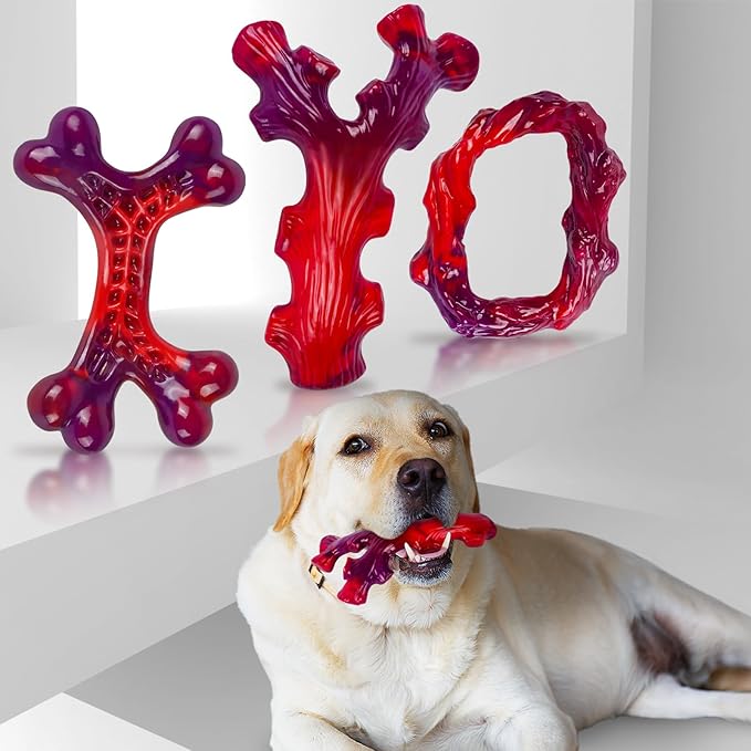 3 Pack Indestructible Dog Chew Bones for Aggressive Chewers - Heavy Duty Long Lasting Chew Toys for Large Dogs, Nylon Teeth Cleaning Toys