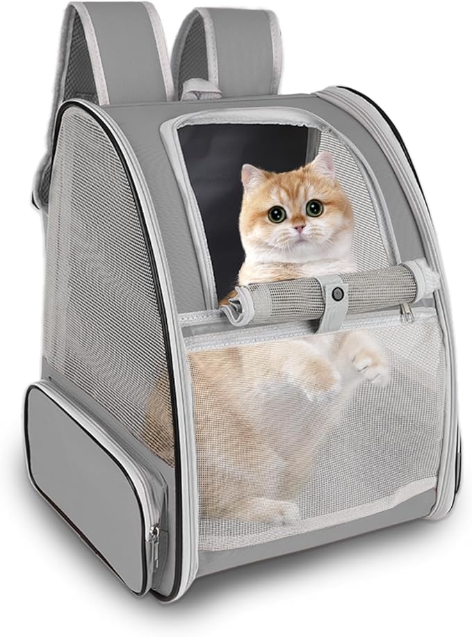 Cat Backpack Carrier,Pet Carrier Airline Approved for Small Dog Cat Puppy Kitten Bunny,Ventilated Mesh Design Animal Backpack for Hiking Camping Travel Bag (Light Grey)