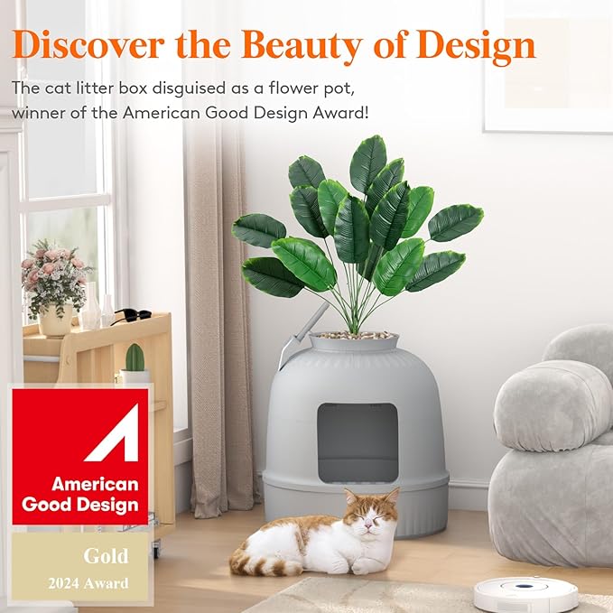 Lifewit 2 Pack Litter Box Cat with Faux Plant & Scoop, Hidden Enclosure Litter Tray with Odor Control & Carbon Filter in Living Room, Bedroom, Corner, Grey