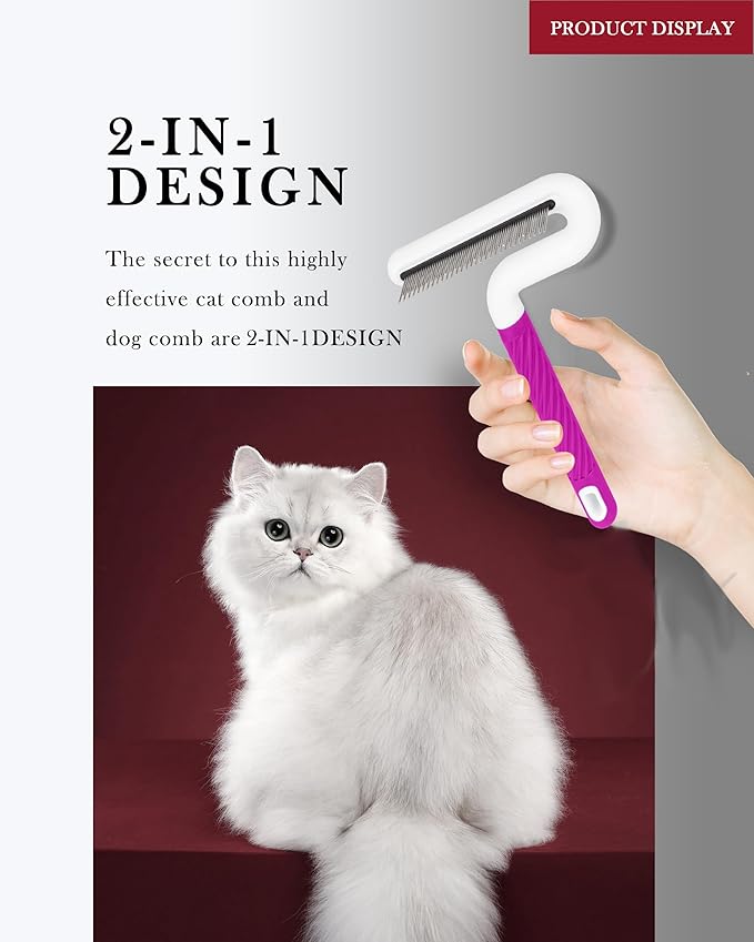 Pet Flea Comb for Dogs & Cats - Grooming Tool with Long & Short Steel Teeth, Safely Removes Tangles and Knots, Gentle Detangling Brush for Pet Hair (TG2044)