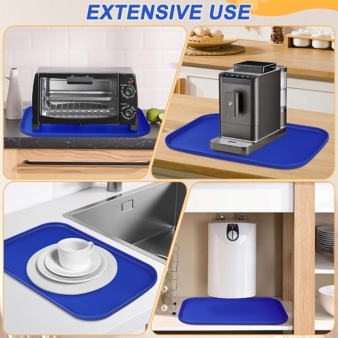 Silicone Pet Feeding Mat with Raised Edge for Food and Water, Dog Bowl Mats, Cat Bowls Placemat with High Lip for Floor Waterproof, Rubber Tray for Cats and Dogs 24 x 16 x0.8 Navy Blue