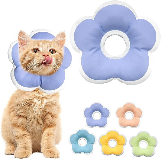 Cat Cone Collar Soft, Waterproof Cats Cones to Stop Licking After Surgery, Adjustable Soft Elizabeth Cats Collars for Wound Healing, Flower Shape Cat Recovery Collar (Purple, X-Small)
