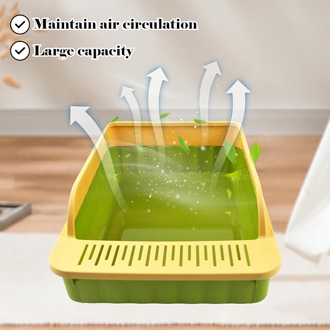 Open Top Cat Litter Box with High Side Anti-Splashing Cat Toilet with Litter Sifting Scoop Semi-Enclosed Kitten Litter Tray Pan Removable Prevent Sand Leakage Deodorizing Easy to Clean(Green)