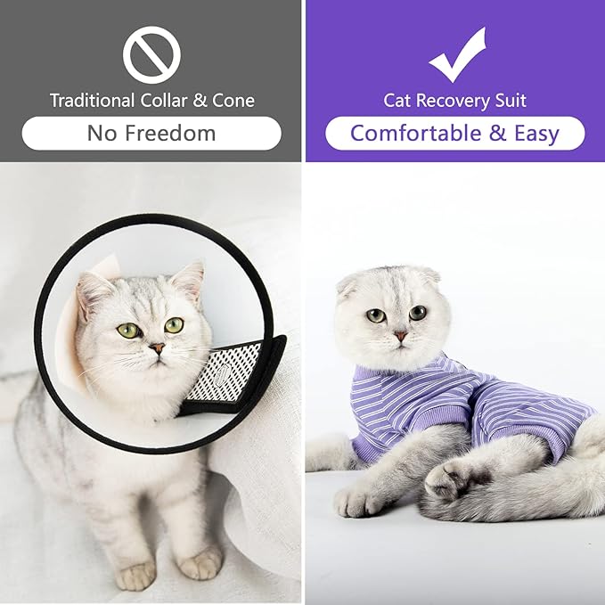 LIANZIMAU Cat Surgical Recovery Suit Professional for Male Female Dog Abdominal Wounds Cone E-Collar Alternative Anti-Licking Pet Surgical Recovery Pajama Suit Soft Fabric Onesie for Cats