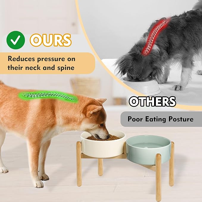 Wordcam Raised Ceramic Dog Bowls with Stand,Elevated Dog Dish, Pet Food and Water Feeder Set for Large Sized Dogs(9.4''High-60 Oz-7.6 Cups)