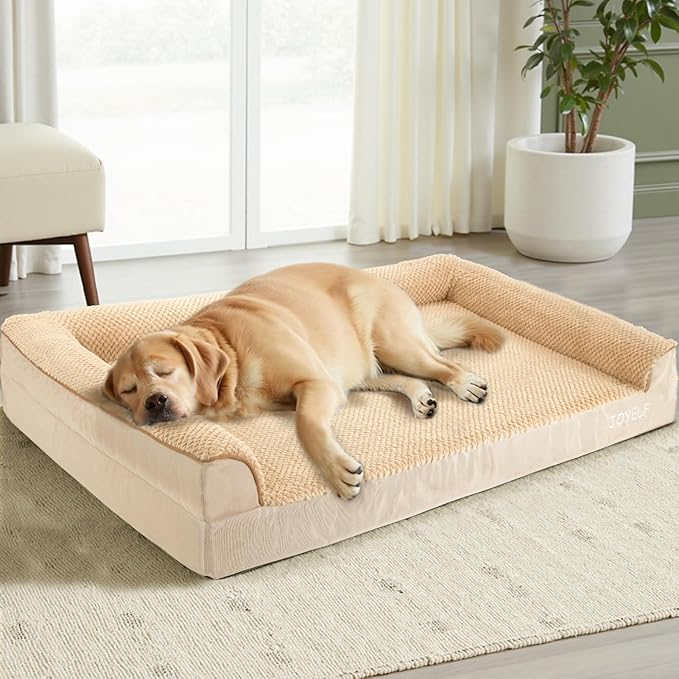 JOYELF Orthopedic Dog Bed for Medium Dogs,U-Shaped Foam Sofa Bed, Bolster Waterproof Pet Bed with Removable Washable Cover and Nonskid Bottom, for Small to Medium Dogs - Khaki