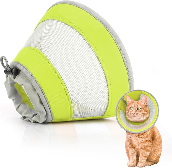 Breathable Air Mesh Cat Cone Collar Soft - Adjustable Recovery Collar to Stop Licking After Surgery, Foldable Lightweight E-Collar for Cats & Kittens (Green,S)