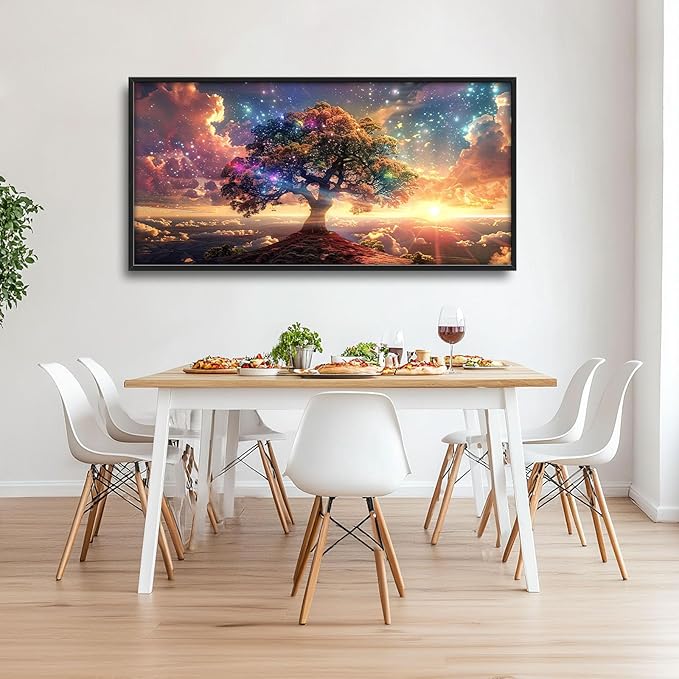 Tree Sunrise Large Wall Art Tree of Life Pictures Foggy Mountain Landscape Wall Starlight Nature Decor Canvas Print Painting Artwork for Bathroom Living Room Bedroom 60L" x 30W"