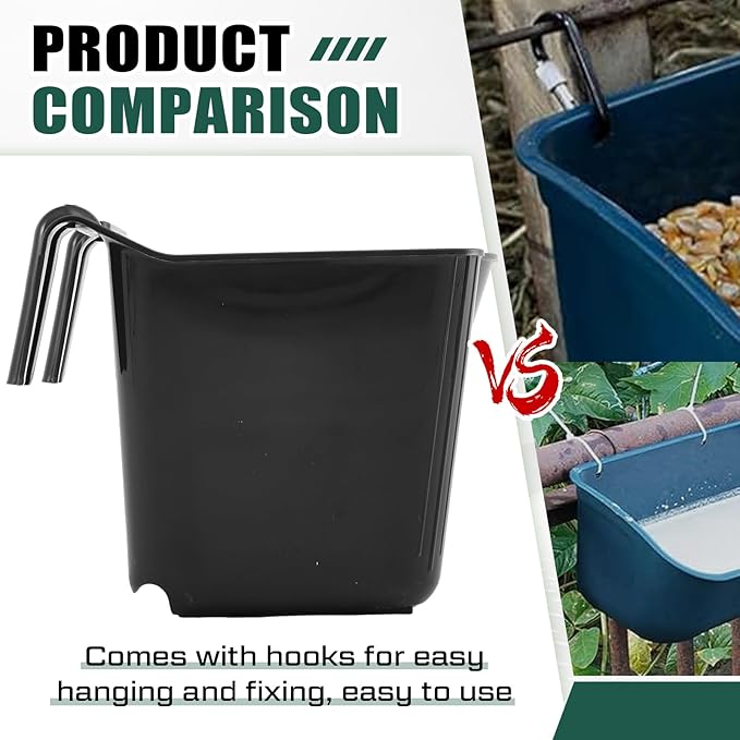 Marsui 8 Pcs 15 Quart Horse Feeders for Stall Hook Over Hanging Fence Hay Feeder Mountable Livestock Plastic Feed Bucket for Farm Stalls Pasture, Stable to Feed Horses Sheep Cattle Cows Etc (Black)