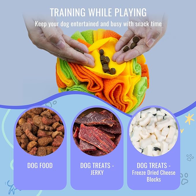 Pet Snuffle Ball, Puzzle Sniffing Interactive Dog Ball for Blind Dogs Training Stress Relief Dog Enrichment Toys Treat Machine Washable (15cm, Yellow Orange Green)
