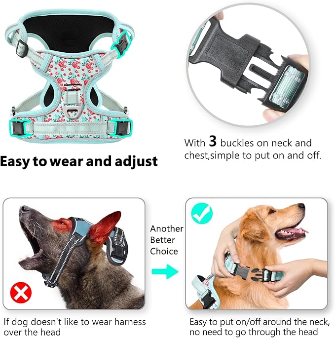 Timos Dog Harness,NO Need Go Over Dogs Head 3 Snap Buckles Pet Harness with 2 Leash Clips,Adjustable Soft Padded No-Pull,Reflective No-ChokeOxford Vest for Small Medium Large Dogs,X-Large(Packof1)