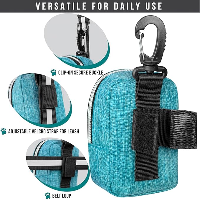 PetAmi Dog Poop Bag Holder for Leash, Pet Waste Dispenser With Clip for Puppy Walking Accessories, Travel Camping, Treat Pouch Supplies With Doggy Roll, Blue