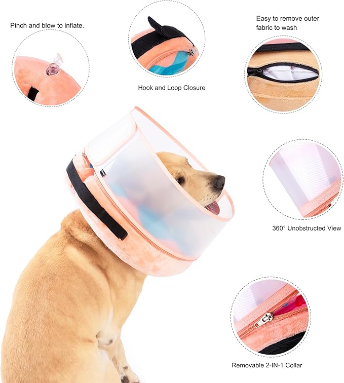 Inflatable Dog Cone Collar with Enhanced Anti-Licking, Soft Neck Donut for Dogs Cats, Recovery Pet Cone Collar After Surgery for Large Medium Small Dogs (Donut Blue, Large)